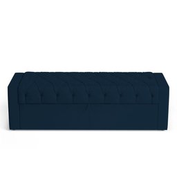 Cabeceira e Calçadeira Báu King Size Atena 195cm Capitonê Veludo Azul Marinho - Desk Design - 3