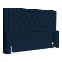Cabeceira e Calçadeira Báu King Size Atena 195cm Capitonê Veludo Azul Marinho - Desk Design - 4
