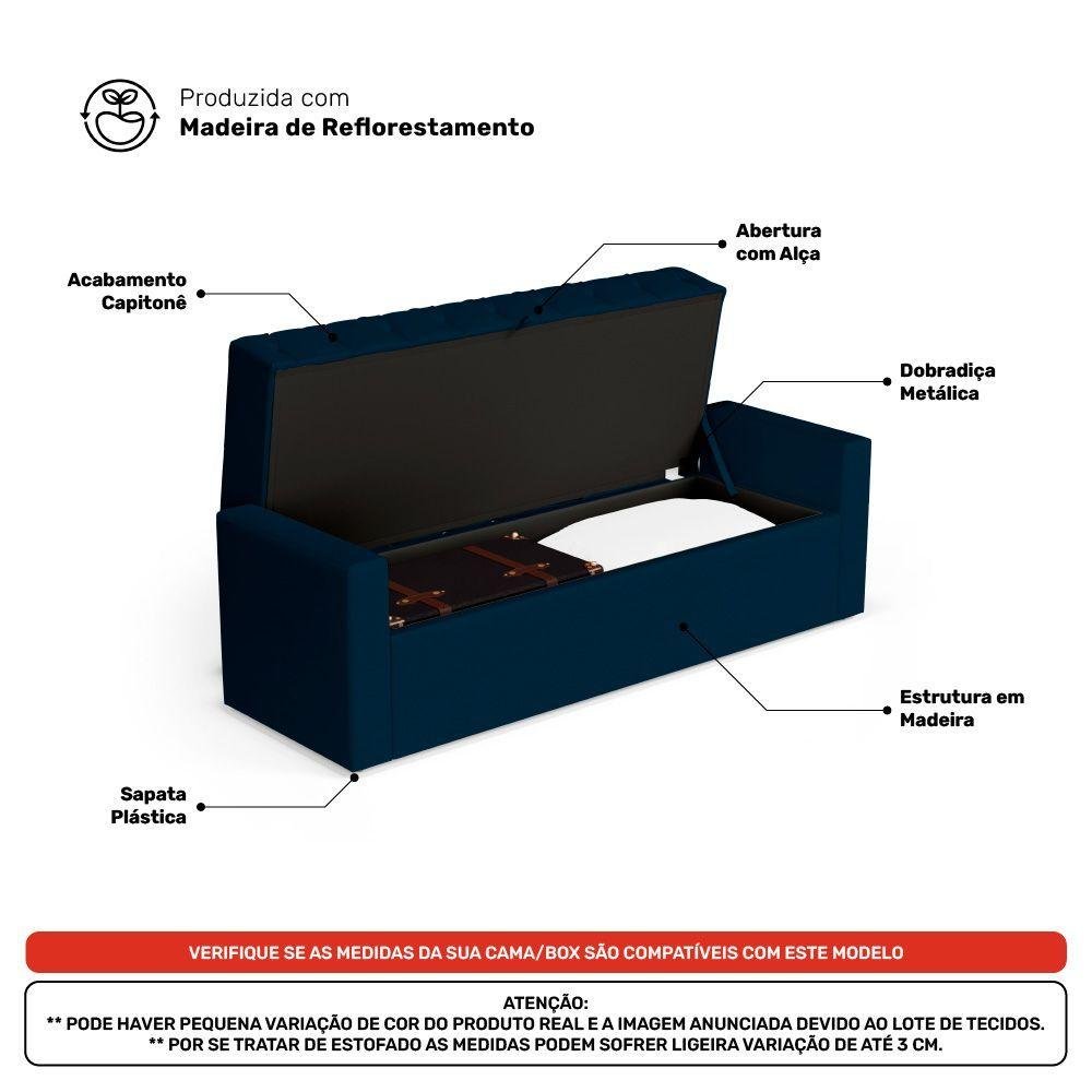 Cabeceira e Calçadeira Báu King Size Atena 195cm Capitonê Veludo Azul Marinho - Desk Design - 6