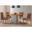 Ver imagem 1 de Sala Jantar Mesa Pietá Tampo Curvo 120cm+4 Cadeiras Dakota Madeira Naturale/off White - Capuccino/