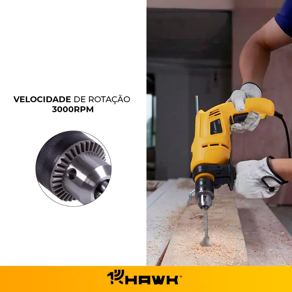 Furadeira de Impacto 13mm 750w 3000rpm 127v Hw2041 Hawk - 6