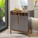 Ver imagem 1 de Aparador Bar Lizz Adega para 6 Garrafas Pé de Madeira Maciça Cinza Perola/cedro