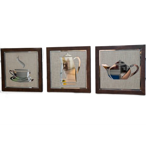 Quadro Decorativo Cozinha, Café, Restaurante 3 peças 25x25 cm