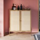 Ver imagem 1 de Armário Cristaleira Bar 2 Portas 93cm Palhinha Pé Metálicos 28929 Oslo Artesano - Nero/dourado