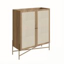 Ver imagem 3 de Armário Cristaleira Bar 2 Portas 93cm Palhinha Pé Metálicos 28929 Oslo Artesano - Nero/dourado