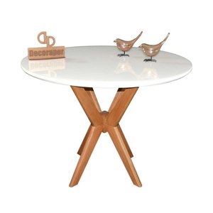 Mesa Jantar Pandora Tampo Redondo Laca com Vidro 110cm Branco