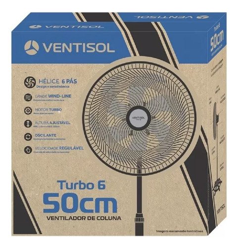 Ventilador Oscilante de Coluna 50cm Turbo 6 Pás Ventisol 127v - Preto - Preto - 50 Cm - 60 Hz - Plás - 3