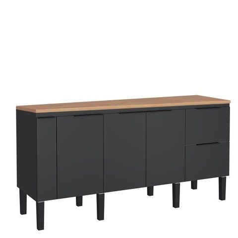 Balcão Buffet Cozinha com Tampo 194x85x51cm Cisne 200 Cozimax Preto/jequitiba