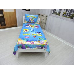 Jogo De Lençol Cobre Leito E Fronha Baby Shark Azul Kit 2pçs - 3