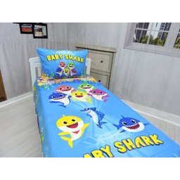 Jogo De Lençol Cobre Leito E Fronha Baby Shark Azul Kit 2pçs - 2