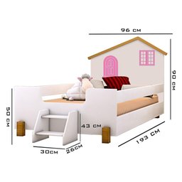 Cama Solteiro Casinha Branco Mel e Rosa com 2 Luminárias - 5
