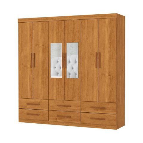 Guarda Roupa Dallas 6 Portas com Espelho Central 6 Gavetas Carioca Moveis Cinamomo