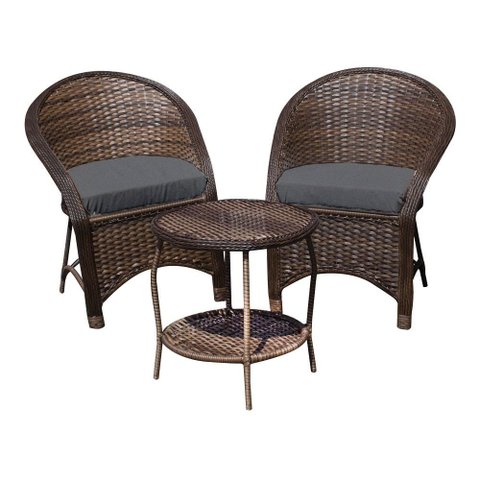 Conjunto de Poltronas Fibra Sintética Seul - 2 Poltronas + 1 Mesa Centro - Tecido Lisato Grafite