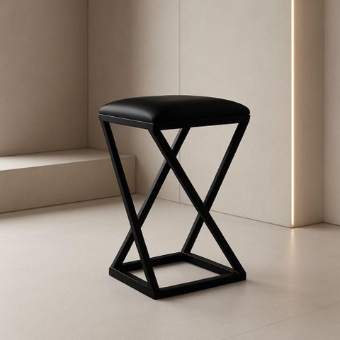 Banqueta Z Baixa 50 Cm Banquinho Cozinha Balcão Bar Corino Preto