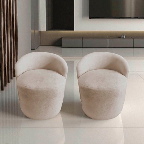 Kit 2 Poltronas Decorativa Yara Orgânica Suede Bege