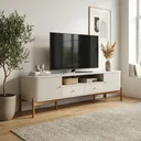 Ver imagem 1 de Rack para TV até 80 Polegadas 2 Portas 2 Gavetas Pés em Madeira Maciça 223,4cm Aurora Off White/Castanho