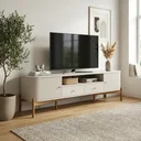Ver imagem 1 de Rack para Sala 2 Portas 2 Gavetas Pés em Madeira Maciça 223,4cm Aurora Off White/Castanho