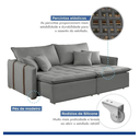 Ver imagem 4 de Sofá-Cama Casal 3 Lugares  Linho Cinza Luxo 160cm