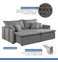 Ver imagem 4 de Sofá-Cama Casal 3 Lugares Linho Cinza Luxo 160cm