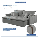 Ver imagem 3 de Sofá-Cama Casal 3 Lugares  Linho Cinza Luxo 160cm