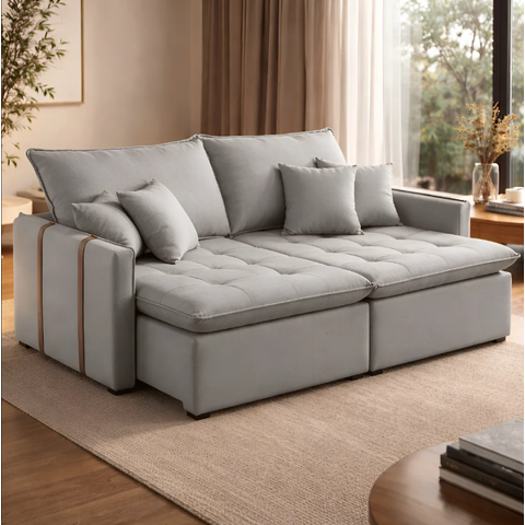 Sofá-Cama Casal 3 Lugares  Linho Cinza Luxo 160cm