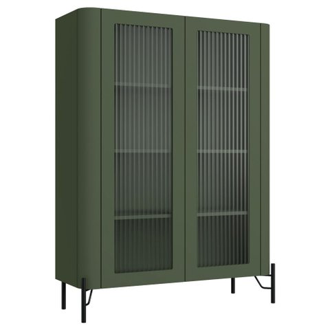 Cristaleira Sala de Jantar 2 Portas Vidro Pés Industrial Preto Naim I03 Musgo - Lyam Decor