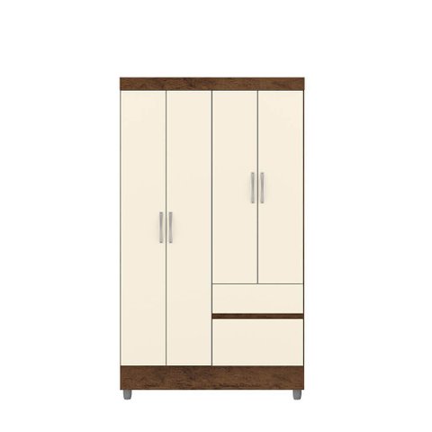 Guarda Roupa Pequeno Ideal 4 Portas e 2 Gavetas para Quarto de Hospedes:imbuia Champanhe
