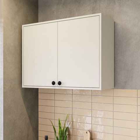 Armário Aéreo 2 Portas Rubi 80cm Off White Branco Yescasa