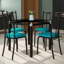 Ver imagem 1 de Conjunto De Mesa Malva Com 4 Cadeiras Tampo De Vidro 75cm Preto Assento Azul Turquesa Artefamol