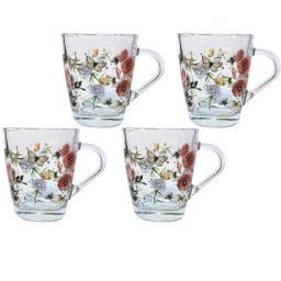Jogo 4 Canecas Vidro Quadrada para Chá Cappuccino 300ml - Borboleta - 1