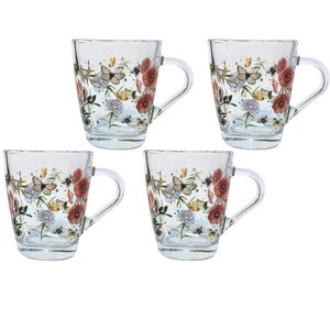 Jogo 4 Canecas Vidro Quadrada para Chá Cappuccino 300ml - Borboleta