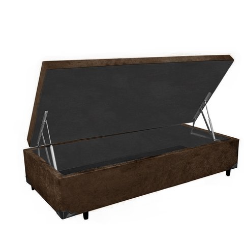 Base Box Baú Solteiro Blindado Suede Marrom 88x188x41cm