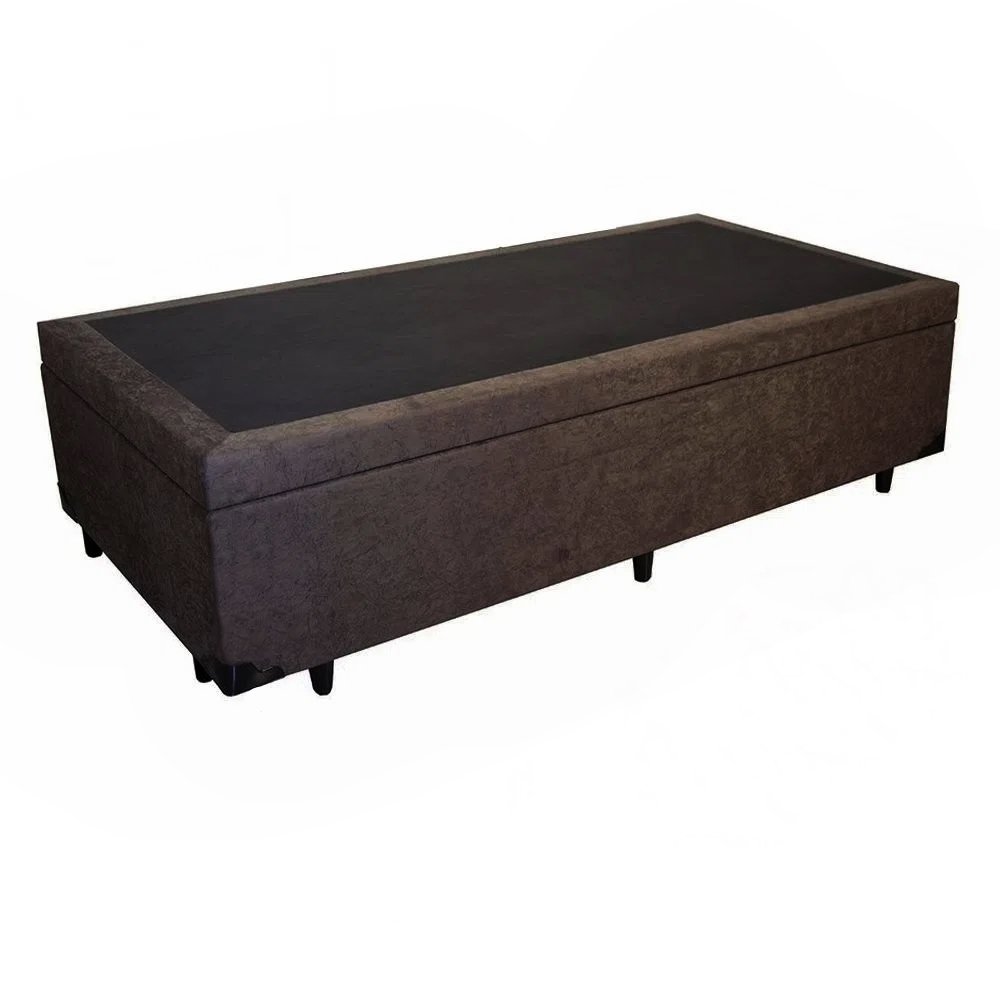 Base Box Baú Solteiro Blindado Suede Marrom 88x188x41cm - 2