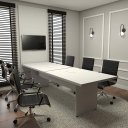 Ver imagem 1 de Conjunto Sala de Reunião Mesa 2,70m Painel para TV Cinza F5