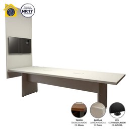Conjunto Sala de Reunião Mesa 2,70m Painel para Tv Cinza F5  - 2