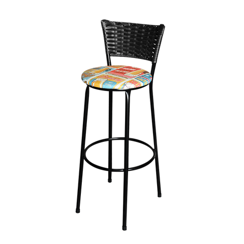Banqueta Alta Para Cozinha Ratan Preta Estofado Cerveja