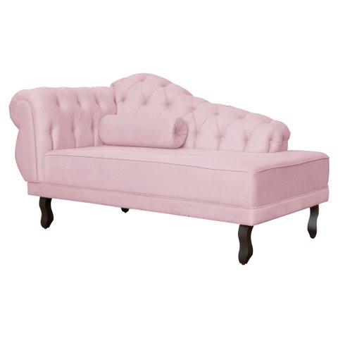 Recamier Divã Capitonê Larissa Lado Direito Rosa Bebê