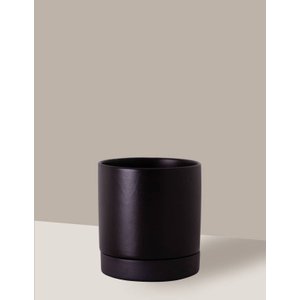 Vaso de Cerâmica com Prato para Plantas Preto Pequeno