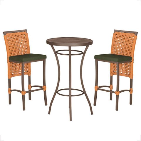 Mesa Bistro e 2 Banquetas Roma Marrom Corda Náutica 13 Trama Original