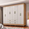 Guarda Roupa Casal Porto com Cômoda 4 Gavetas e 1 Porta e Armário Multiuso Lite Nature Off White – L - 4