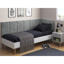 Cabeceira em L para Cama Box Solteiro Proteção Lateral Estofada - Cinza Suede - 1
