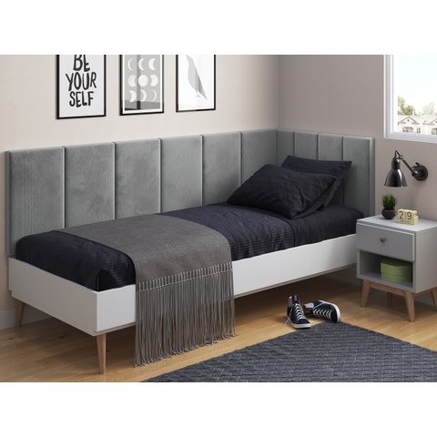 Cabeceira em L para Cama Box Solteiro Proteção Lateral Estofada - Cinza Suede