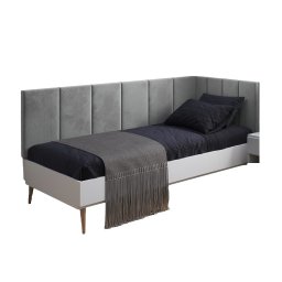 Cabeceira em L para Cama Box Solteiro Proteção Lateral Estofada - Cinza Suede - 2