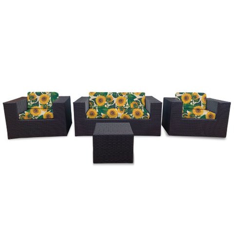 Conjunto Bora Bora Escuro - 1 Sofá 2 Lugares + 2 Poltronas + 1 Mesa de Centro - Antigua