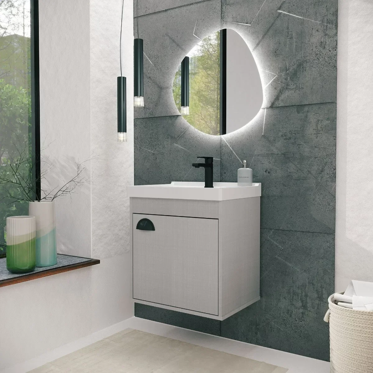 Ver imagem 1 de Gabinete Armario para Banheiro 100% MDF com Cuba - Cremona Lineo 40cm