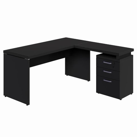 Escrivaninha L 150cm X 150cm Gaveteiro 3 Gav. Pé Painel F5 Cor:preto