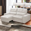 Ver imagem 2 de Sofá Retrátil Reclinável para Sala de Estar Living 210cm Dimas F04 Bouclê Cru - Lyam Decor