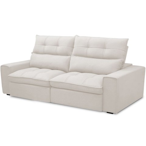 Sofá Retrátil Reclinável para Sala de Estar Living 210cm Dimas F04 Bouclê Off White - Lyam Decor