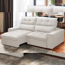 Ver imagem 3 de Sofá Retrátil Reclinável para Sala de Estar Living 210cm Dimas F04 Bouclê Off White - Lyam Decor