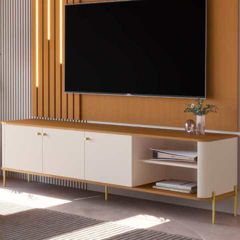 Rack para Tv 70 Polegadas Olaf Off White Nature Dourado